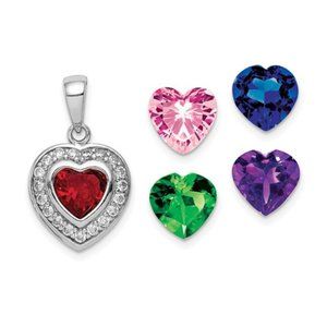 Interchangeable Silver Multi-color CZ Heart Charm includes 6 heart shaped stones